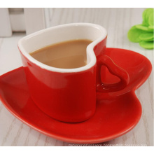 Haonai heart shape eco-friendly ceramic coffee set ceramic coffee and saucer